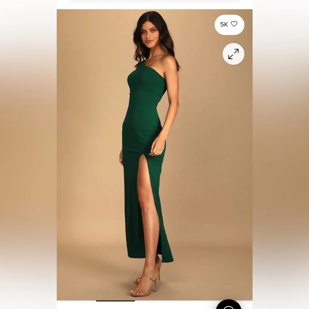Lulu's Dark Green One-Shoulder Maxi Dress - Picture 3 of 7